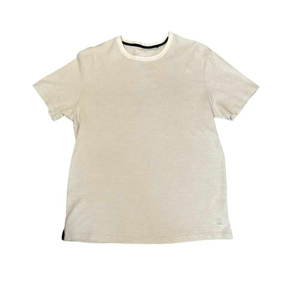 Banana Republic Luxe Touch Performance Tee XL Beige Striped Cotton Short Sleeve